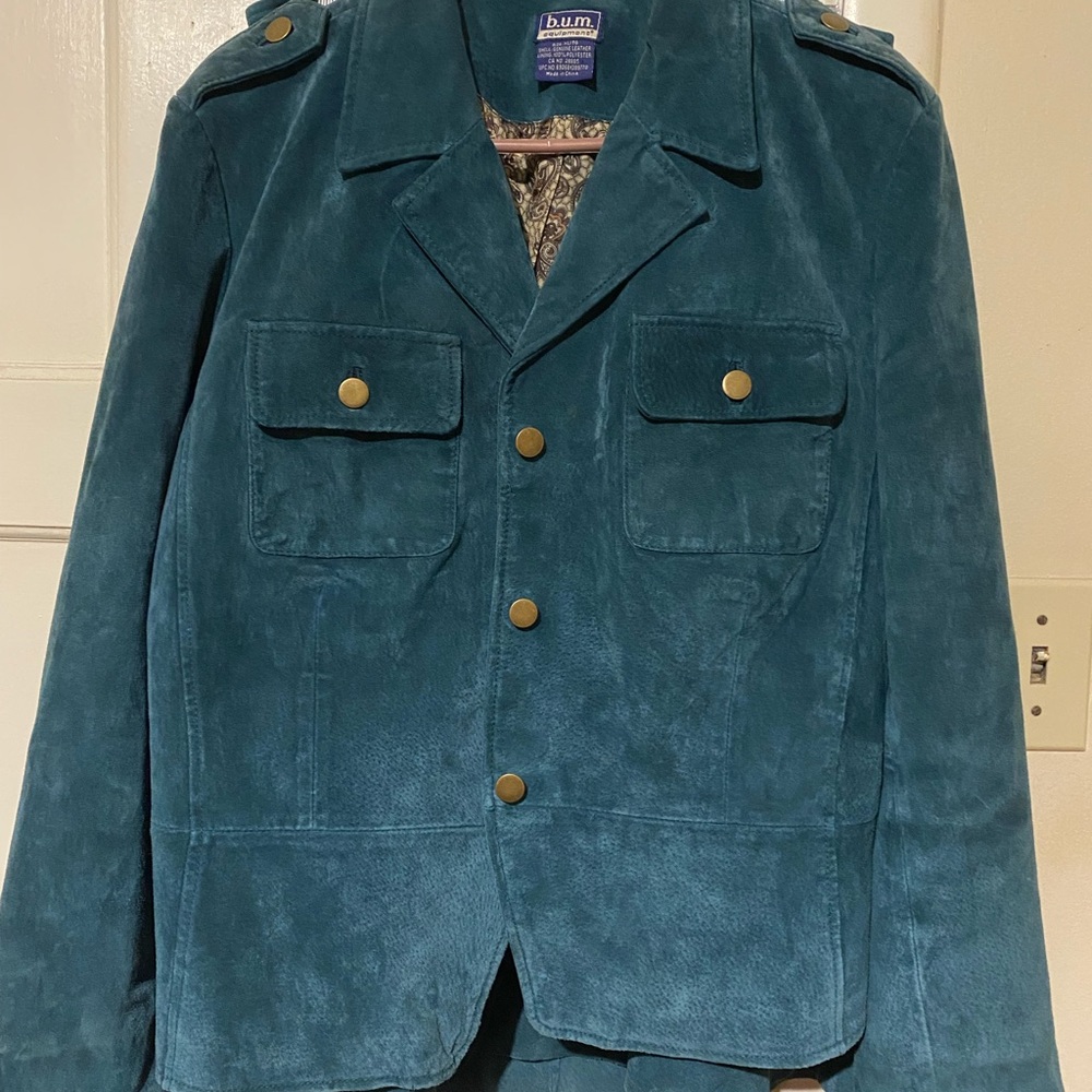 Vintage Teal Suede Jacket & Skirt Set